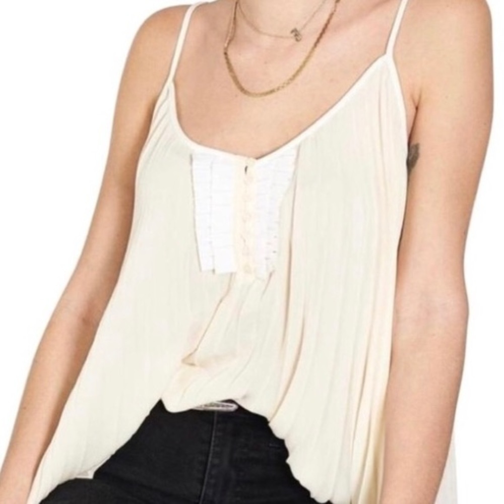 Free People | Ivory Pleated Button Accent Swing Cami Tank Top